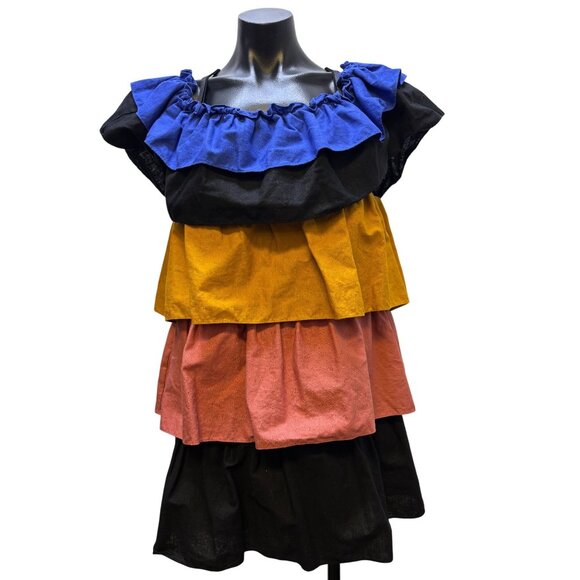 Se'zane Paris Ruffled Peasant Dress Multi S - Picture 1 of 5